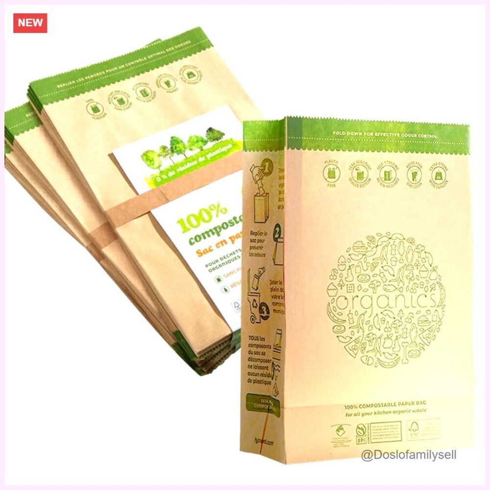 Compostable Paper Food Waste Bags, Leak Resistant, 35 Count